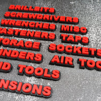 12pc. Custom Magnetic Toolbox Labels for Workshop Drawers & Equipment